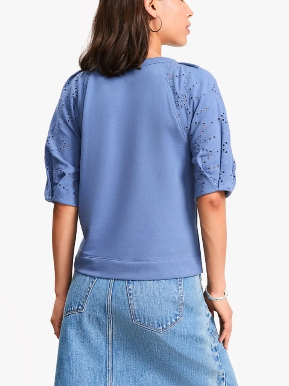 NWT LOFT Blue Eyelet Puff Short Sleeve Sweatshirt Top - Size Large